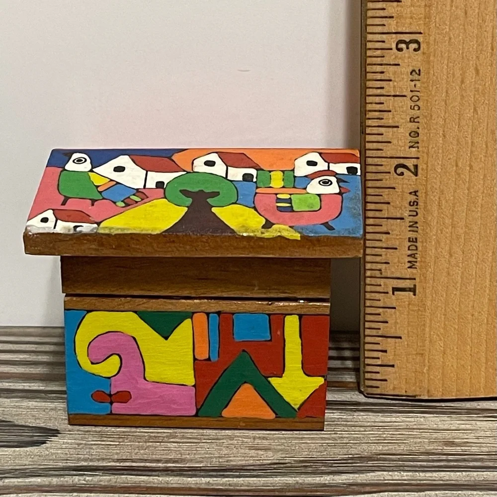 Handcrafted Colorful Folk Art Wooden Miniature Trinket Box Made in Honduras